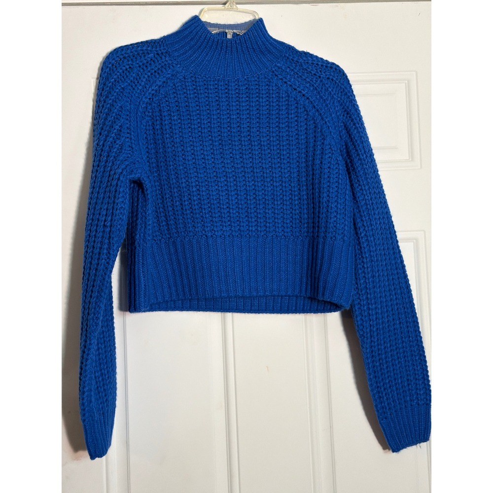 Noisy May Royal Blue Chunky Knit Mock Neck Cropped Sweater Size XS